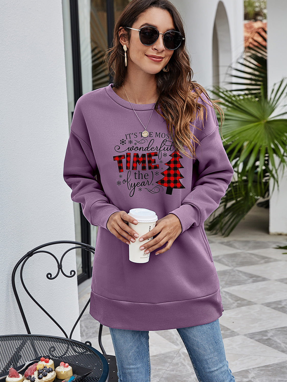 Christmas Tree Graphic Drop Shoulder Sweatshirt-Jewearrings