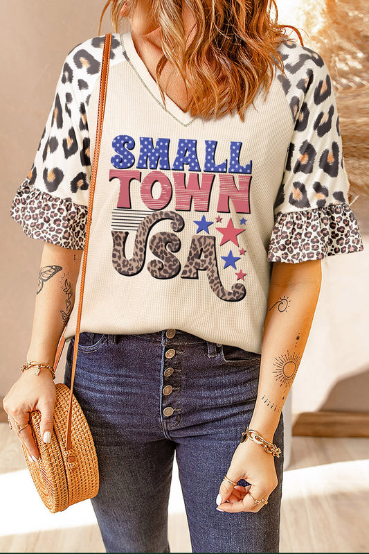 SMALL TOWN USA Graphic Leopard V-Neck Top-Jewearrings