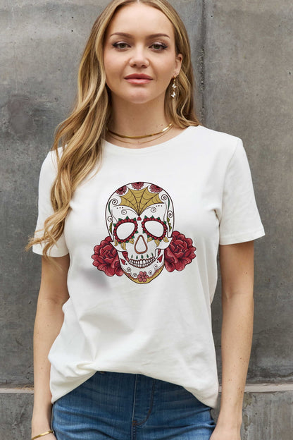 Simply Love Full Size Skull Graphic Cotton Tee-Jewearrings