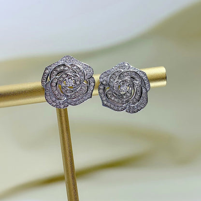 Women's 925 Silver Camellia Stud Earrings-Jewearrings