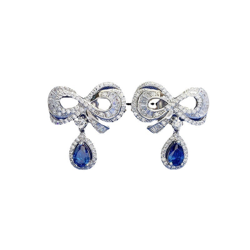 S925 Silver Water Drop Bow Earrings-Jewearrings