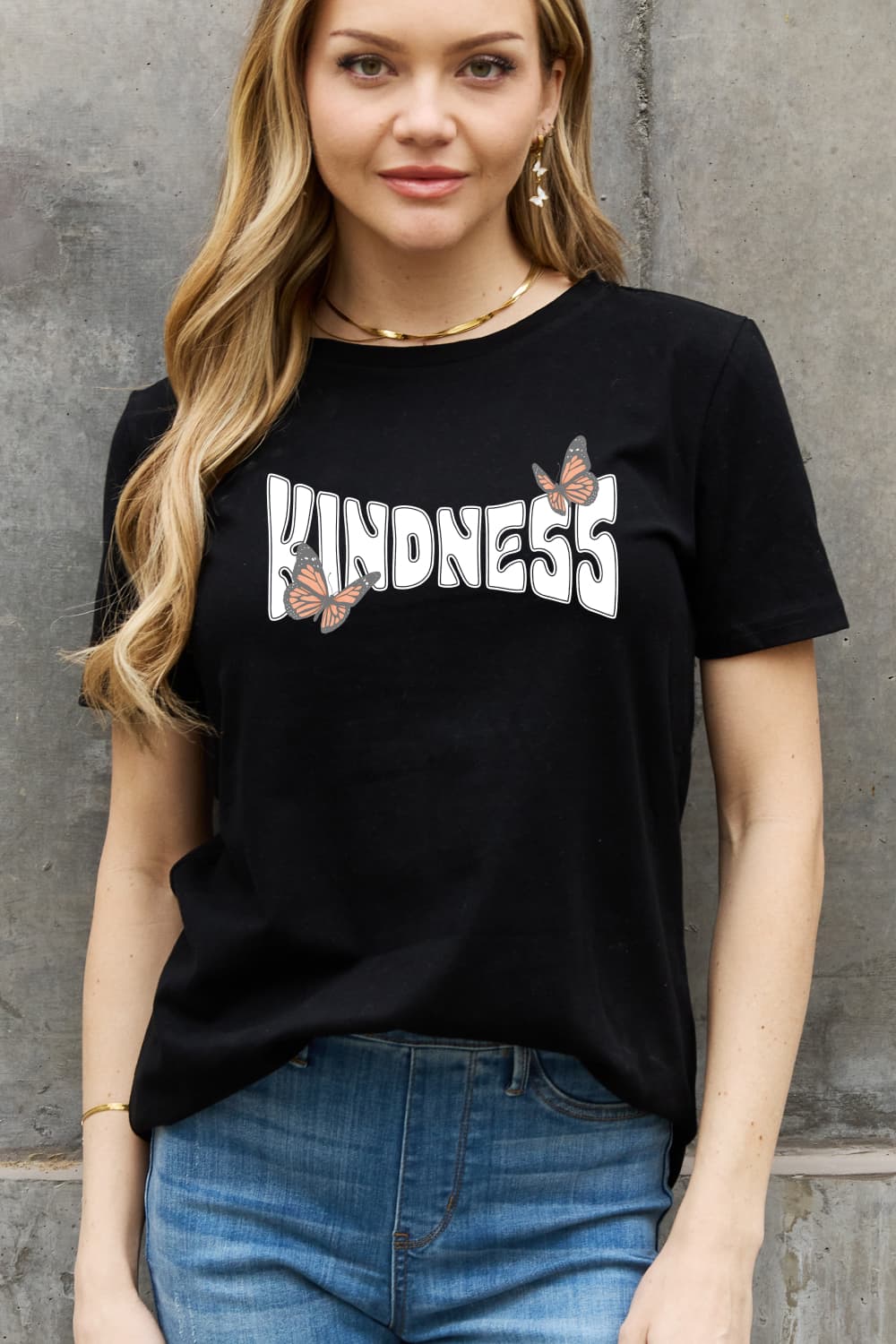 Simply Love Full Size KINDNESS Butterfly Graphic Cotton Tee-Jewearrings