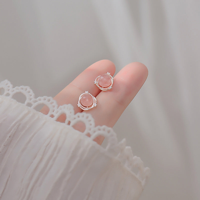 925 Sterling Silver Strawberry Quartz Zircon Stud Earrings-Jewearrings