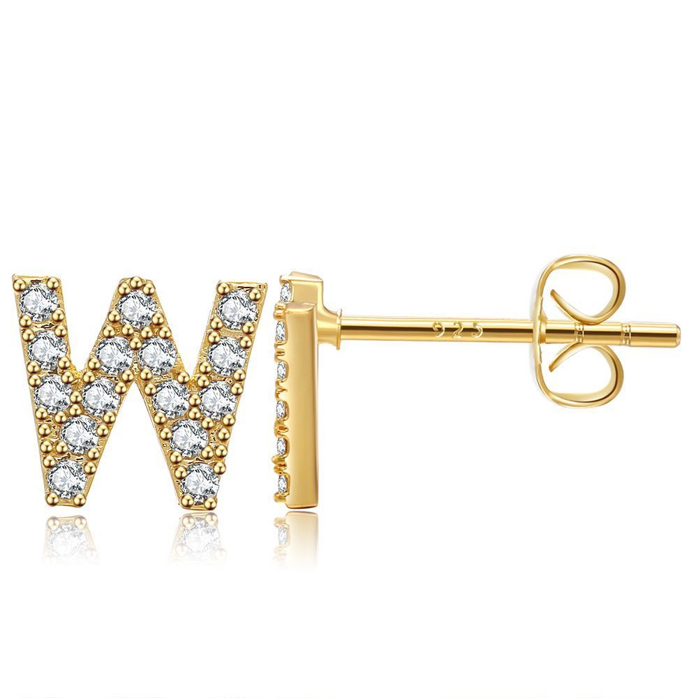 Women's Fashion Brass And Real Gold Plated Zirconia Letter Earrings-Jewearrings