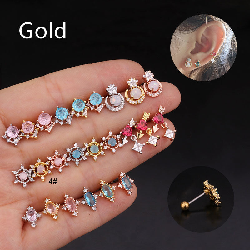 Women's Colored Round Zircon Stainless Steel Stud Earrings-Jewearrings