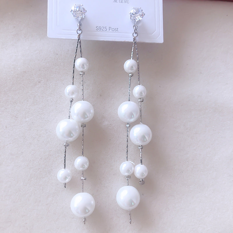 Super Fairy Pearl Tassel Earrings-Jewearrings