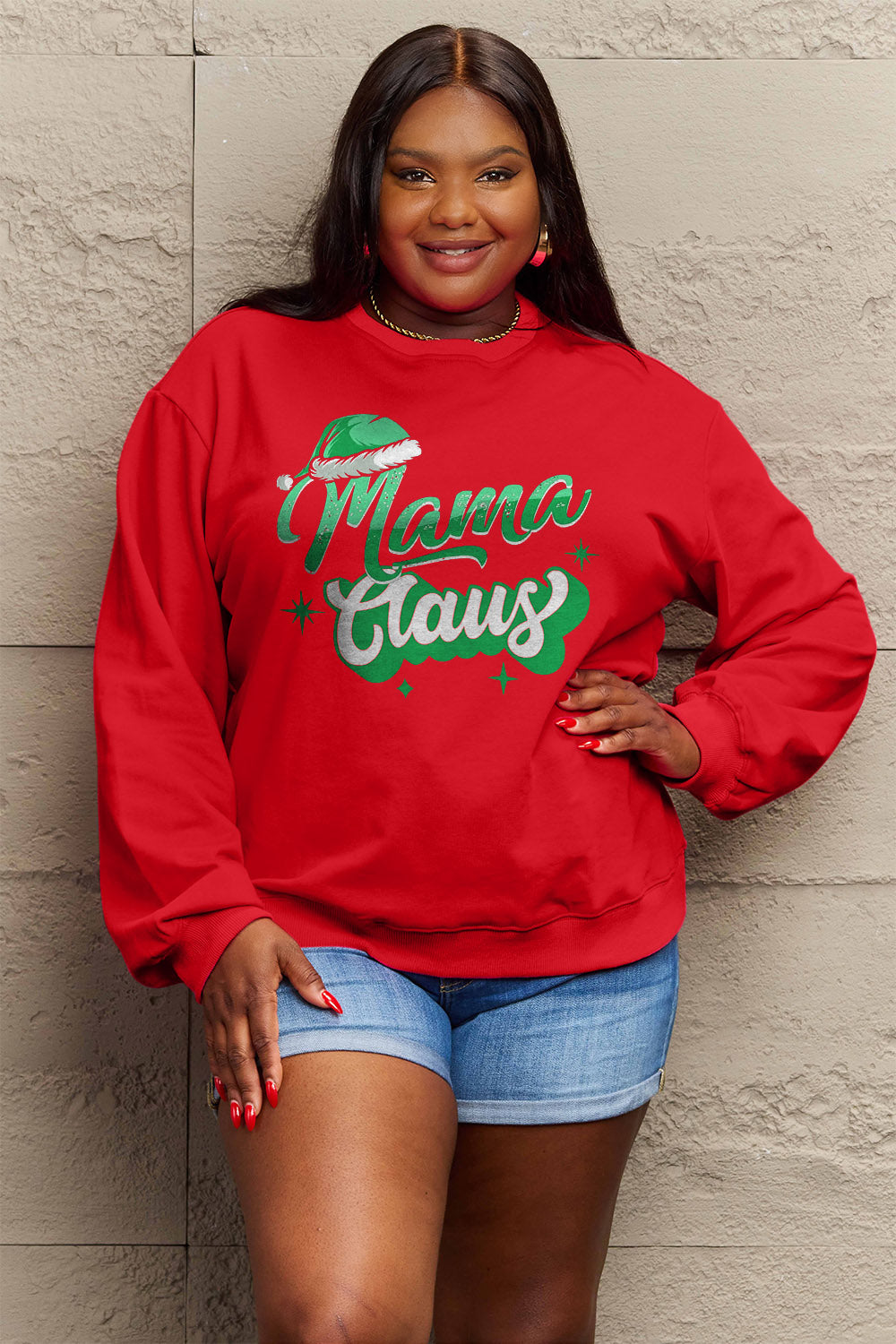 Simply Love Full Size MAMA CLAUS Round Neck Sweatshirt-Jewearrings