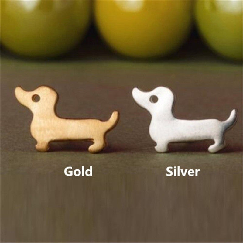 Vintage Hippie Small Sausage Dog Stud Earrings Boho Dog Love Jewelry For Women-Jewearrings