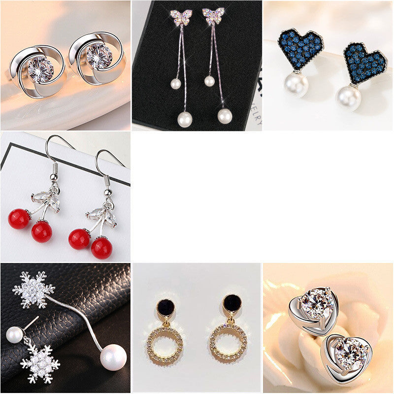 One Week Set S925 Silver Needle Snowflake Love Stud Earrings-Jewearrings