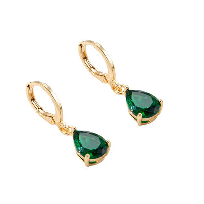 Drop Ear Clip Copper Inlaid Green Zircon Fashion High-grade Earrings For Women-Jewearrings