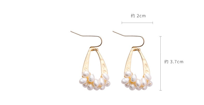 Pearl earrings-shaped metal ring water droplets handmade beaded ear hook temperament small ear hook female-Jewearrings