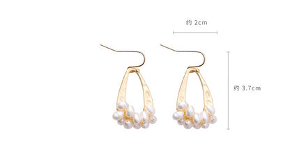 Pearl earrings-shaped metal ring water droplets handmade beaded ear hook temperament small ear hook female-Jewearrings