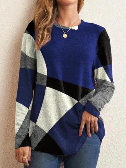 Geometric Round Neck Long Sleeve T-Shirt-Jewearrings