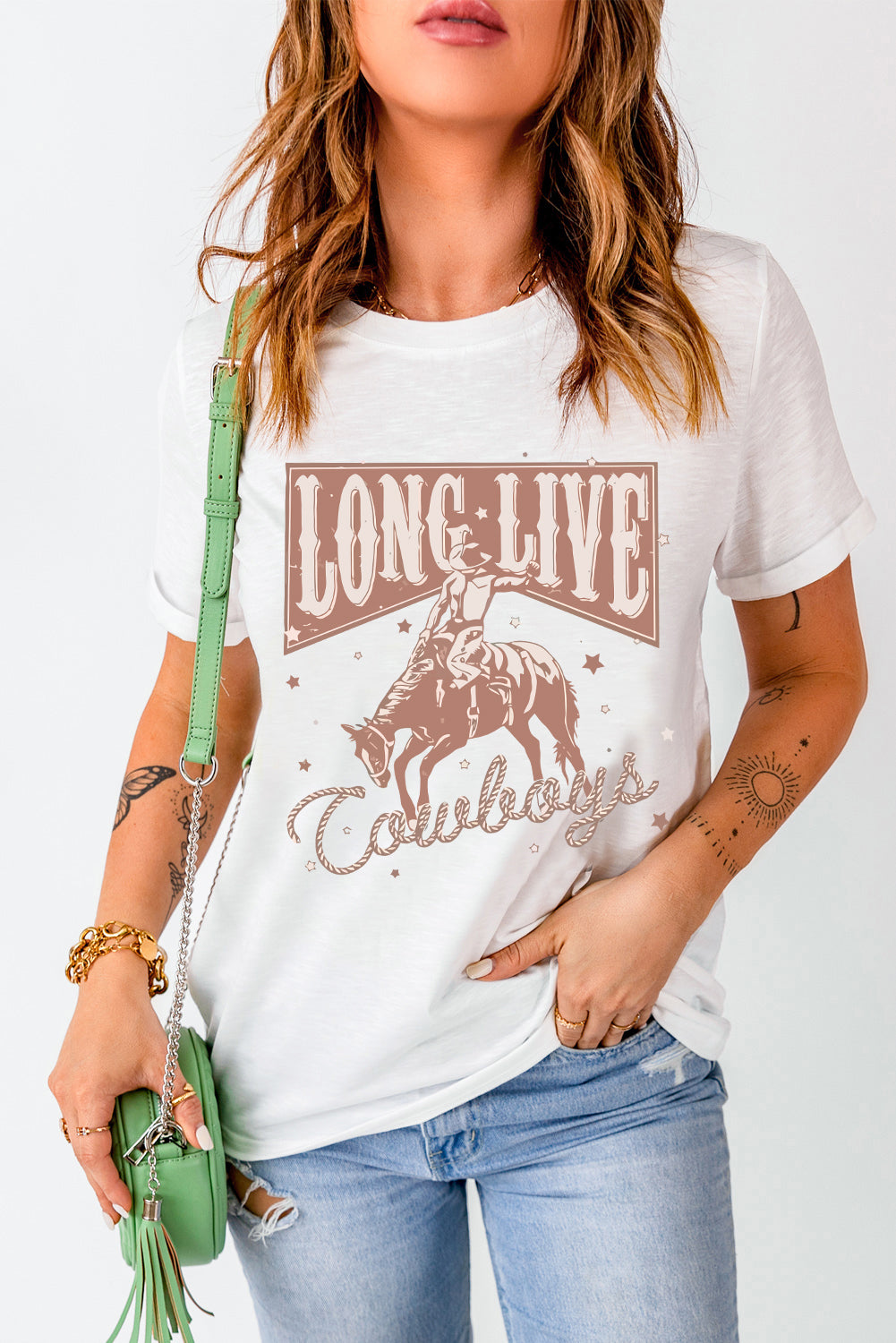 Cowboy Graphic Round Neck Short Sleeve T-Shirt-Jewearrings