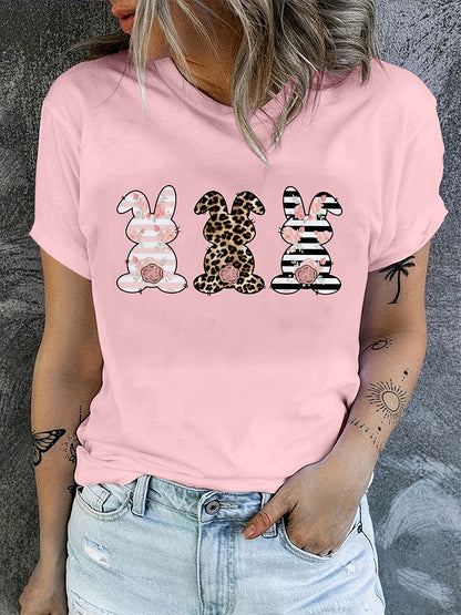 Rabbit Graphic Round Neck Short Sleeve T-Shirt-Jewearrings