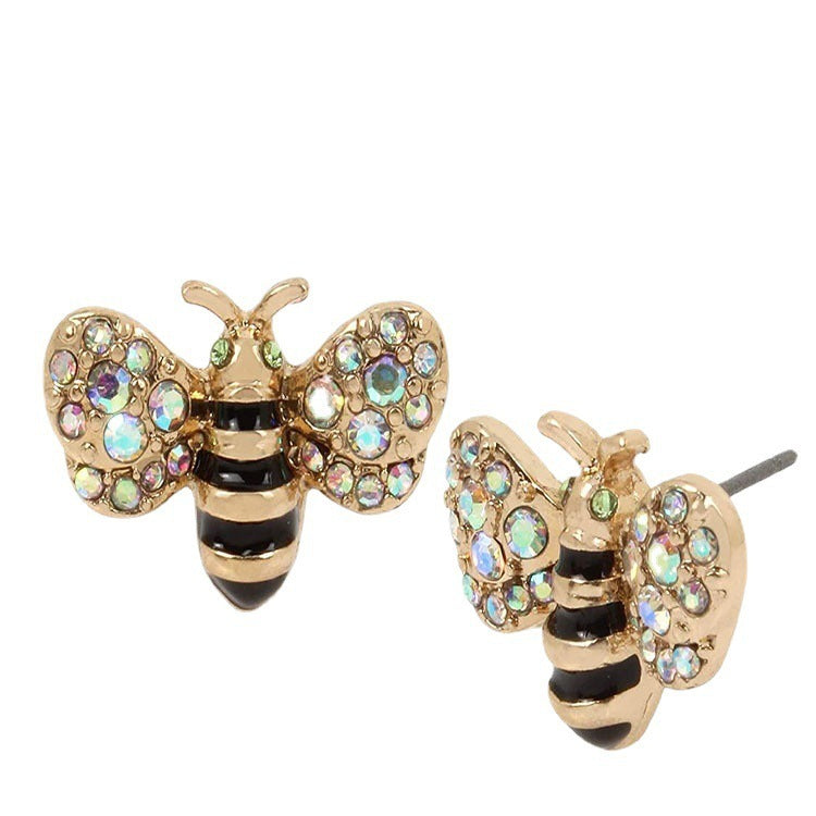 Europe And America Creative Fashion Micro Inlay Zircon Bee Dripping Stud Earrings-Jewearrings