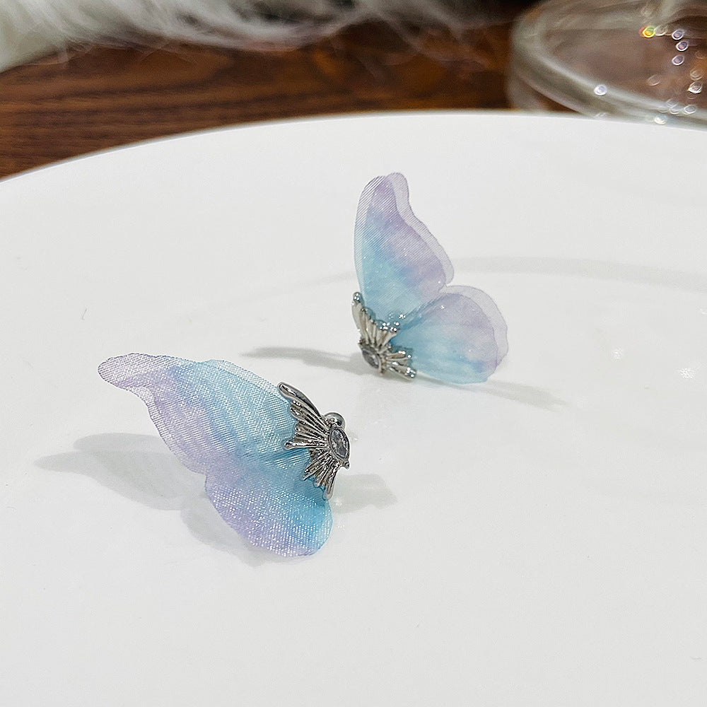 Fantasy Butterfly Mesh Wings Ear Clip Fashion Short Simple Transparent Earrings-Jewearrings