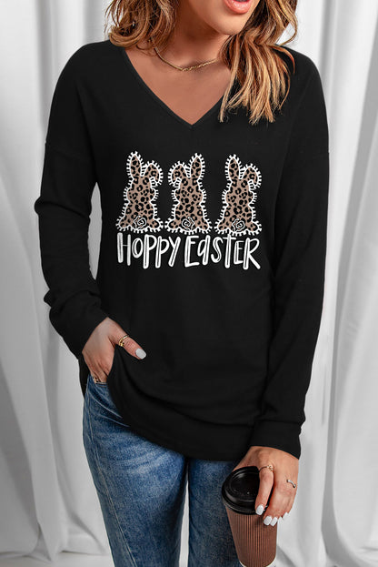 HOPPY EASTER Graphic V-Neck Top-Jewearrings