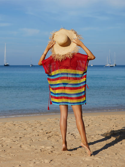 Cutout Striped Cover-Up with Tassel-Jewearrings