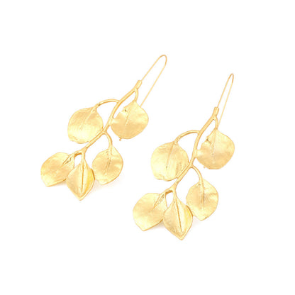 Vintage Temperament Long Gold Leaf Earrings-Jewearrings