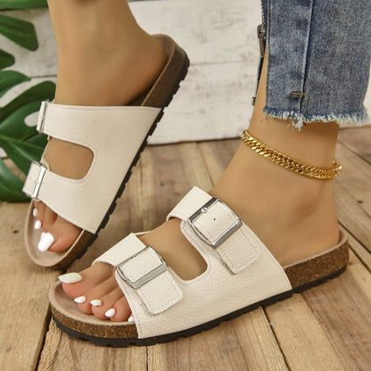 Open Toe Double Buckle Sandals-Jewearrings