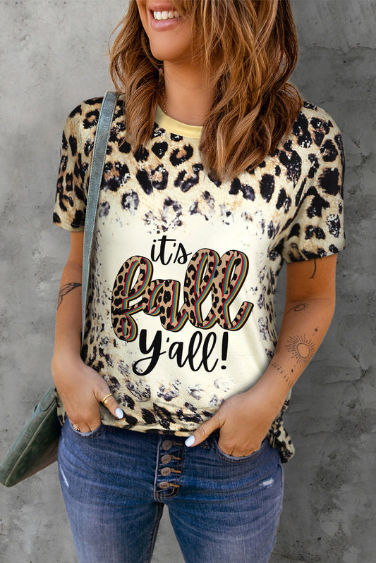 Round Neck Short Sleeve Printed IT'S FALL Y'ALL Graphic Tee-Jewearrings