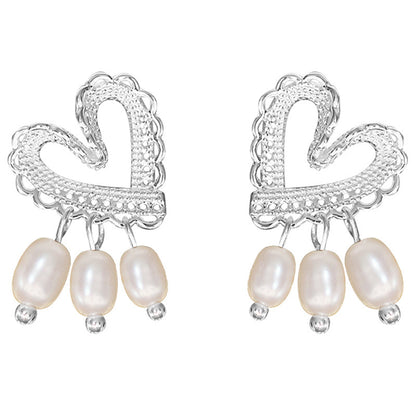 Sterling silver lace love pearl earrings-Jewearrings