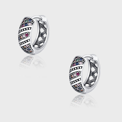 Delicate Retro Thai Silver Chaoren Ring Earrings With Micro Inlaid Colorful Zircon Earrings-Jewearrings