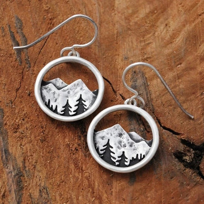 Vintage Silver Three-Dimensional Round Mountains Cutout Drop Earrings-Jewearrings