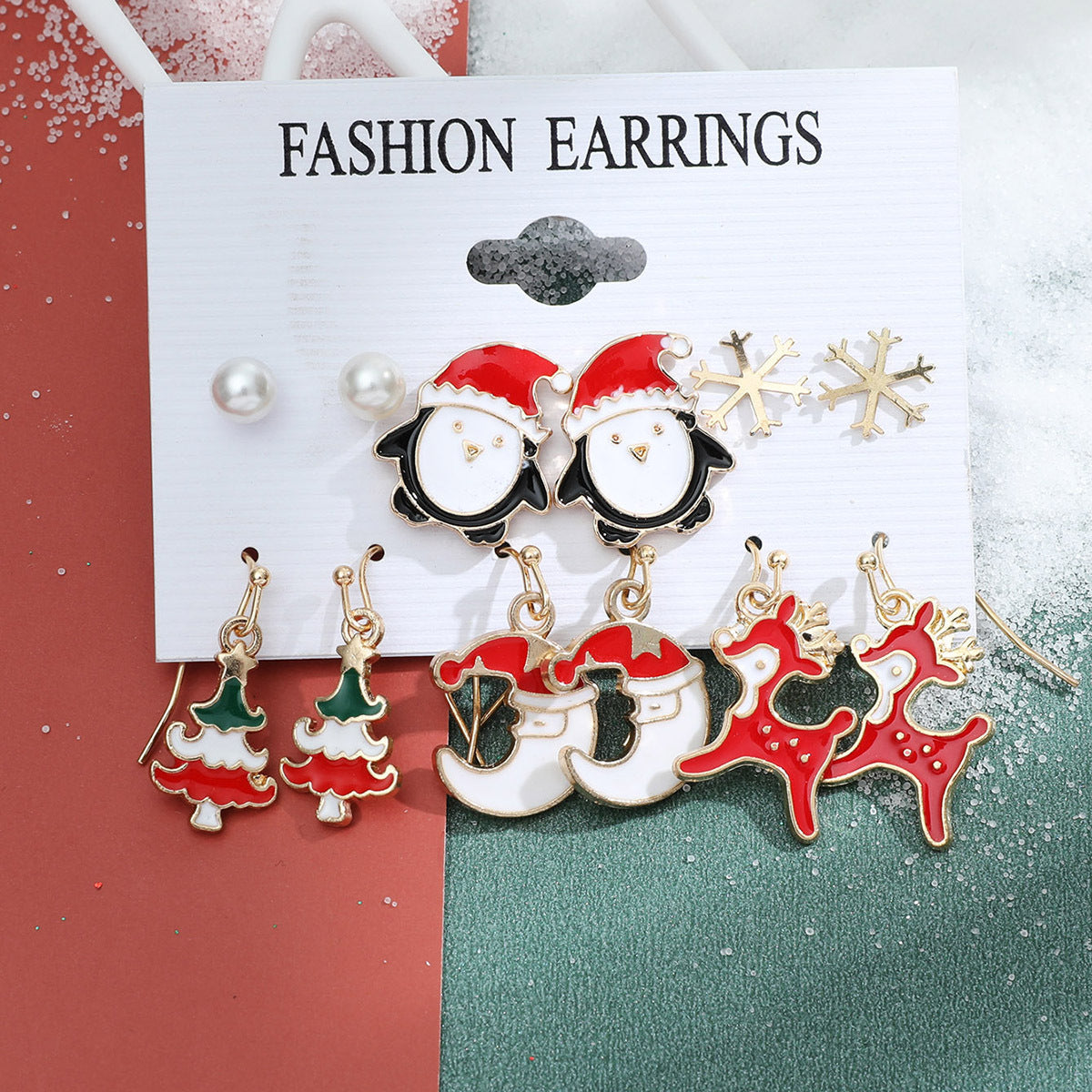 Christmas Snowman Cane Stud Earrings Combination Set-Jewearrings