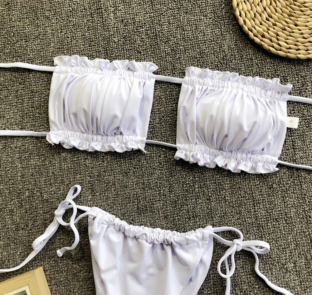 Frill Trim Ruched Bikini Set-Jewearrings