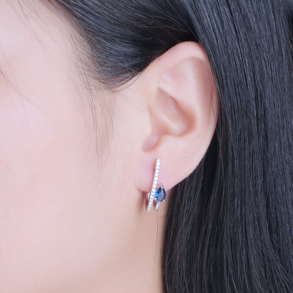 Sterling Silver Drop Luxury Earrings Sapphire-Jewearrings