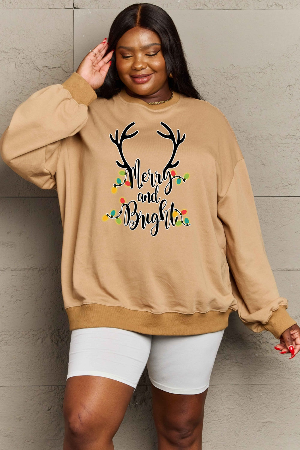 Simply Love Full Size MERRY AND BRIGHT Graphic Sweatshirt-Jewearrings