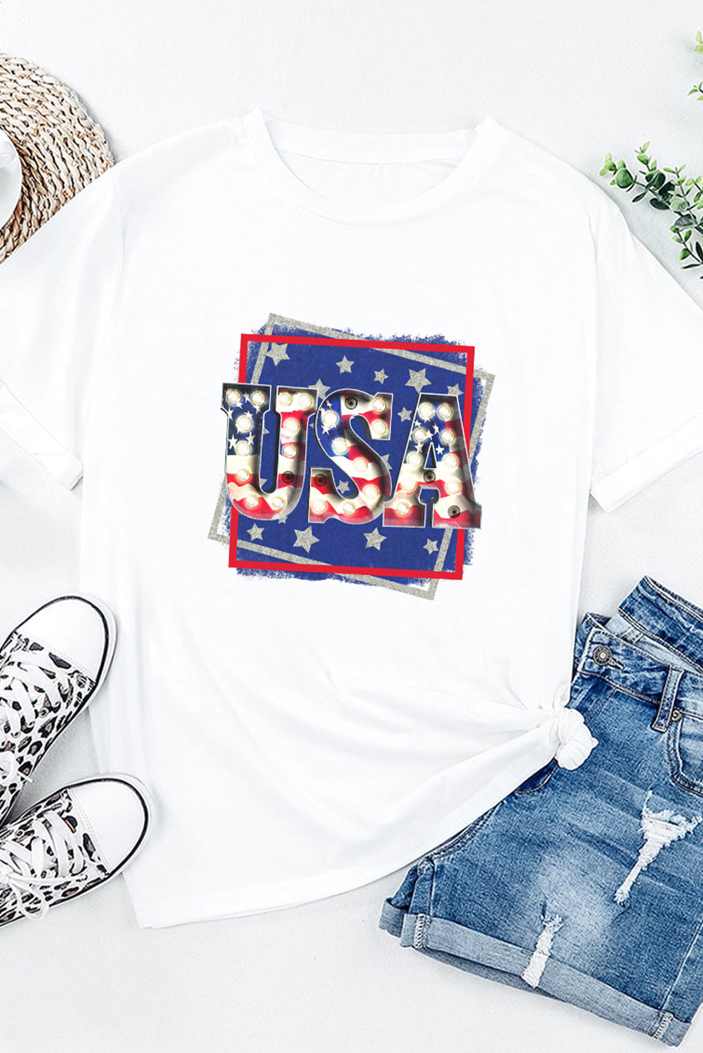 USA Graphic Round Neck Tee Shirt-Jewearrings