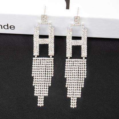 Fashion Jewelry 925 Silver Needle Ornaments Rhinestone Letter B Earrings Banquet Tassel Ear Ornaments Female-Jewearrings