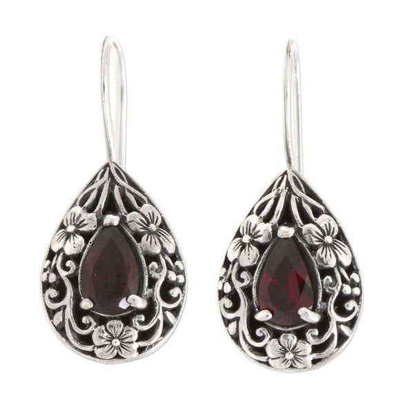 Water Drop Pear Shaped Vintage Earrings Silver Carved Ruby-Jewearrings