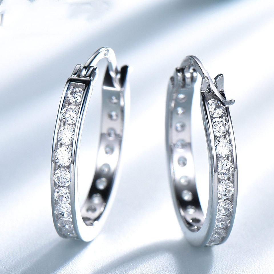 With Diamonds And Silver Hoop Earrings Simple And Versatile Earrings-Jewearrings