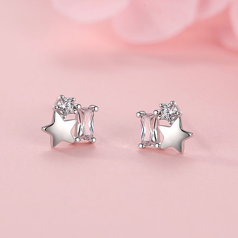 S925 Silver Star Sugar Cube Earrings With Diamonds-Jewearrings