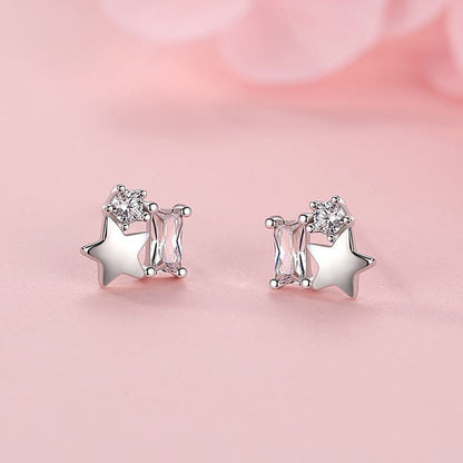 S925 Silver Star Sugar Cube Earrings With Diamonds-Jewearrings