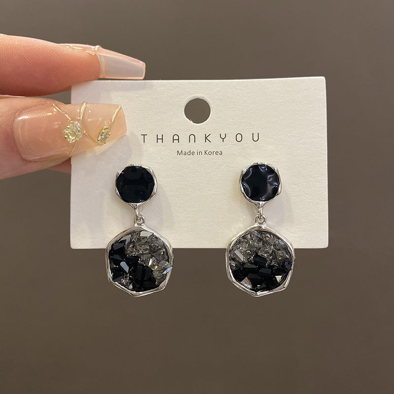 Sterling Silver Needle Irregular Black Crystal Earrings-Jewearrings