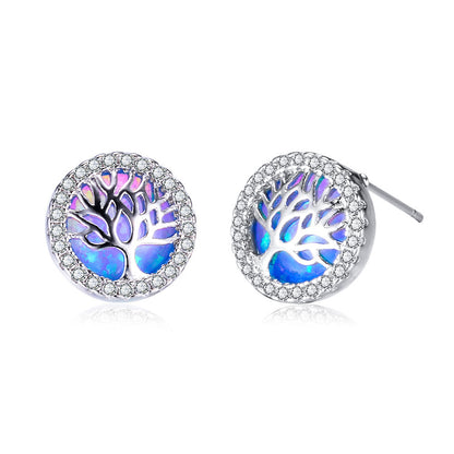 Opal Tree Of Life Stud Earrings Statement-Jewearrings