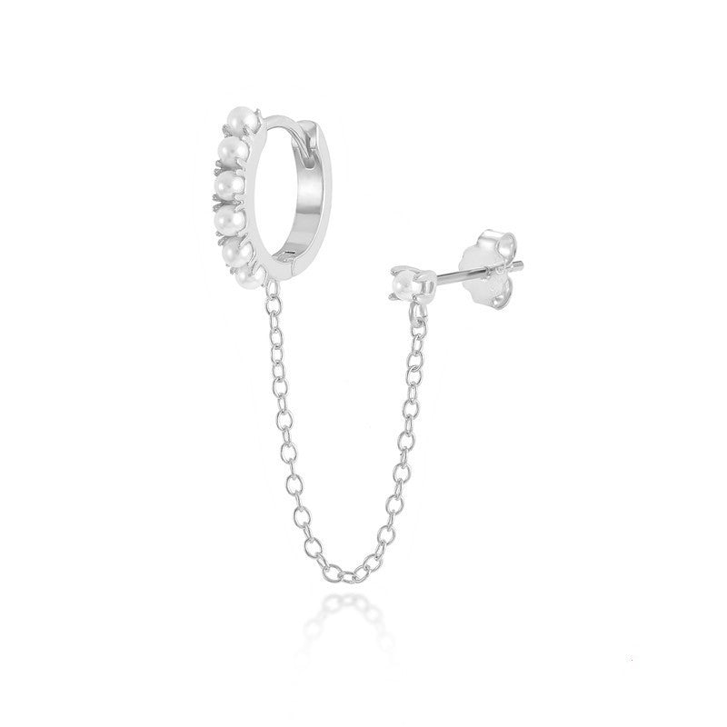 S925 Sterling Silver Ins Wind Pearl Chain Irregular Earrings-Jewearrings