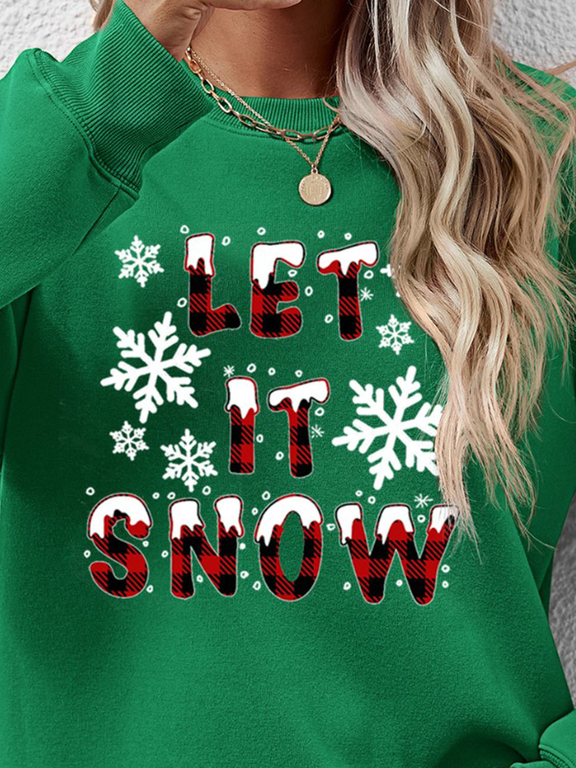 LET IT SNOW Round Neck Long Sleeve Sweatshirt-Jewearrings