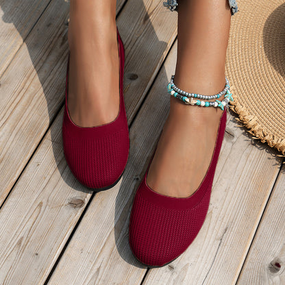 Round Toe Knit Ballet Flats-Jewearrings