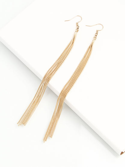 Women's Filament Gold Vintage Double Layer Metal Tassel Earrings-Jewearrings