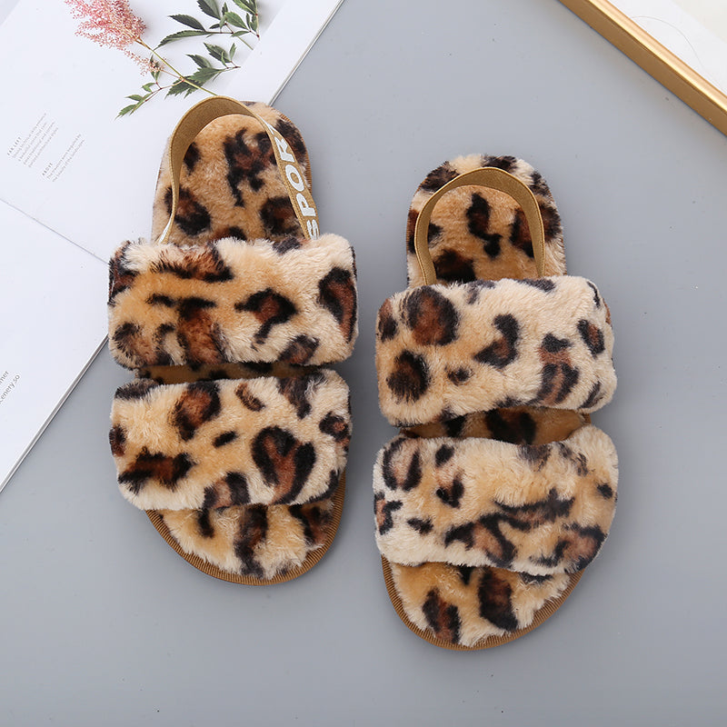 Faux Fur Open Toe Slippers-Jewearrings