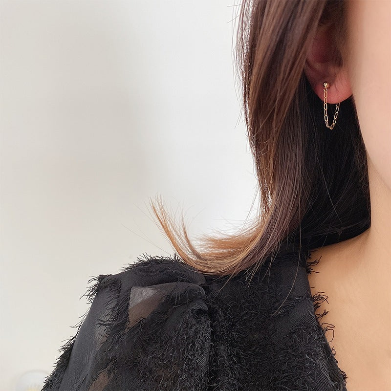 S925 Sterling Silver Simple Personality Square Chain Tassel Earrings-Jewearrings