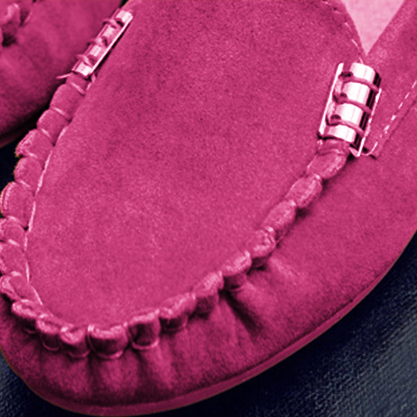 Suede Metal Decor Stitch Detail Flat Loafers-Jewearrings