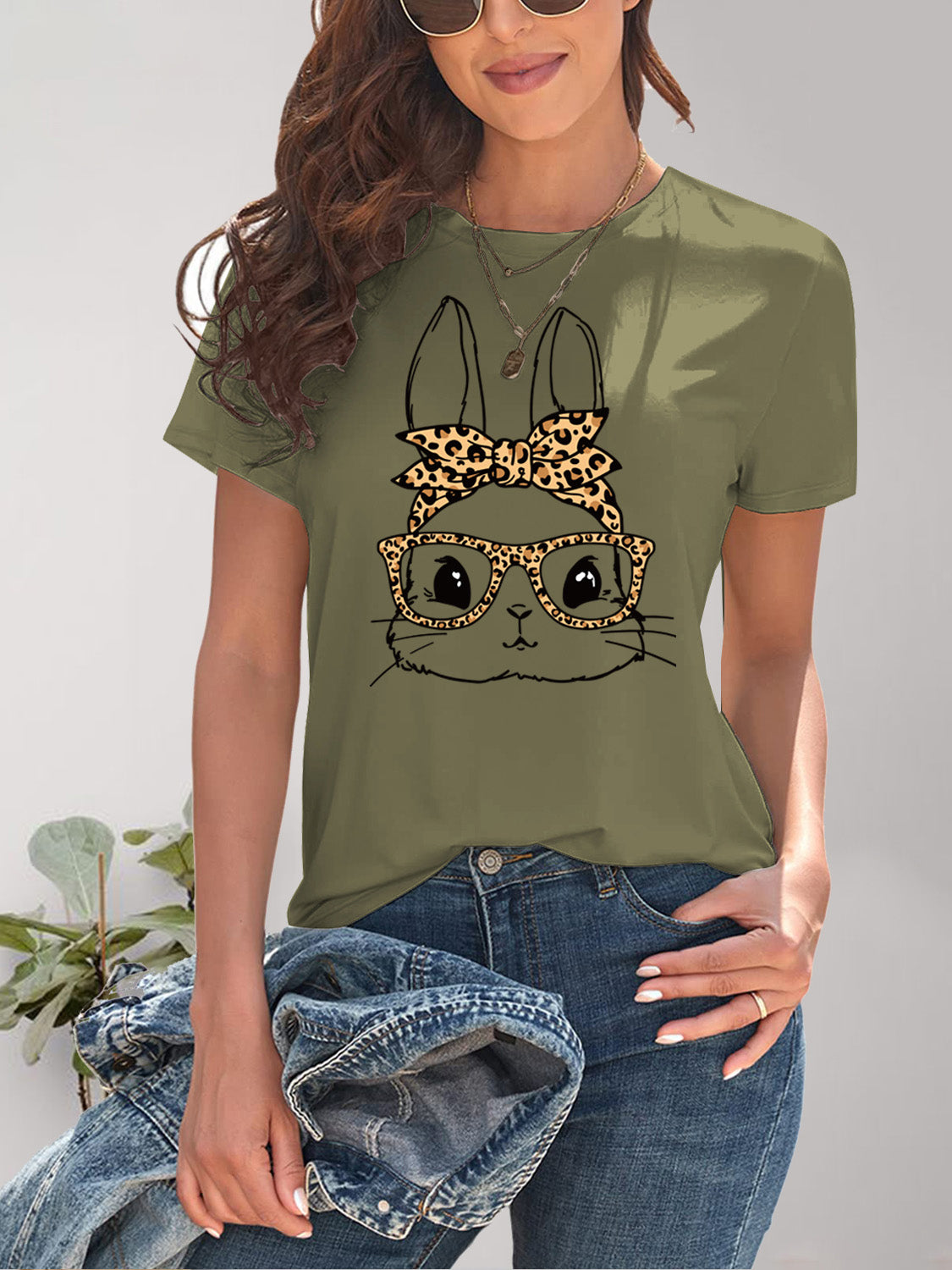 Rabbit Graphic Round Neck Short Sleeve T-Shirt-Jewearrings