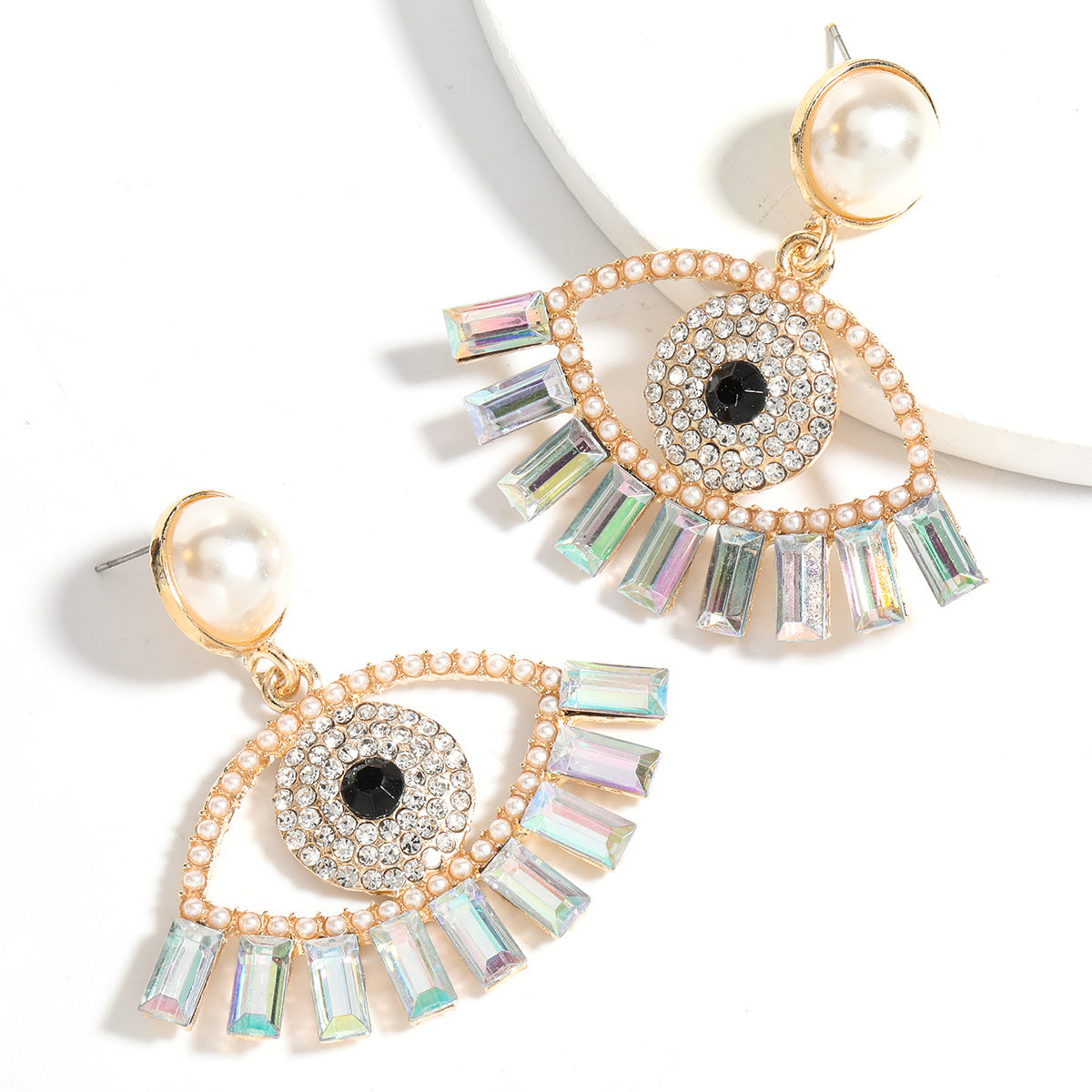 Pearl Personality Eye Earrings Female Exaggerated Retro Earrings-Jewearrings